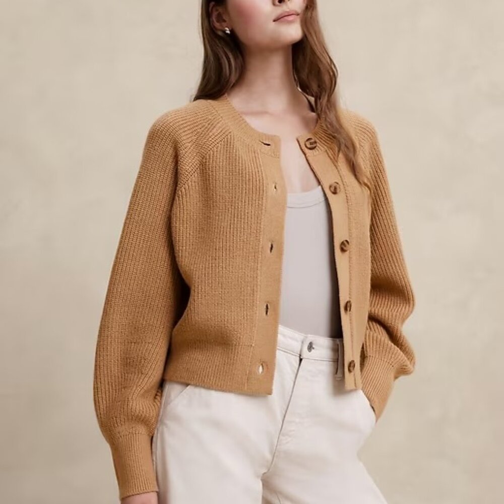 Banana Republic Chunky Balloon Sleeve Cardigan, Camel, M